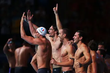 Fabien Gilot, Camille Lacourt, Jérémy Stravius et Giacomo Perez Dortona - crédits : Quinn Rooney/ Getty Images Sport/ AFP