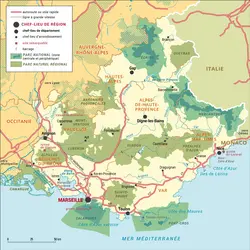 Provence-Alpes-Côte d'Azur : carte administrative - crédits : Encyclopædia Universalis France