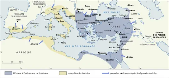 Empire byzantin, l'Empire de Justinien - crédits : Encyclopædia Universalis France