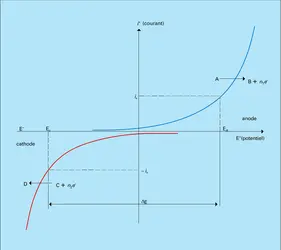 Oxydation à l'anode et réduction à la cathode - crédits : Encyclopædia Universalis France