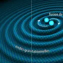 Formation d’ondes gravitationnelles lors de la coalescence de deux trous noirs - crédits : R. Hurt/ Caltech-JPL