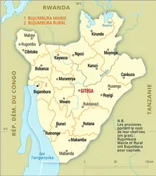 Burundi : carte administrative - crédits : Encyclopædia Universalis France