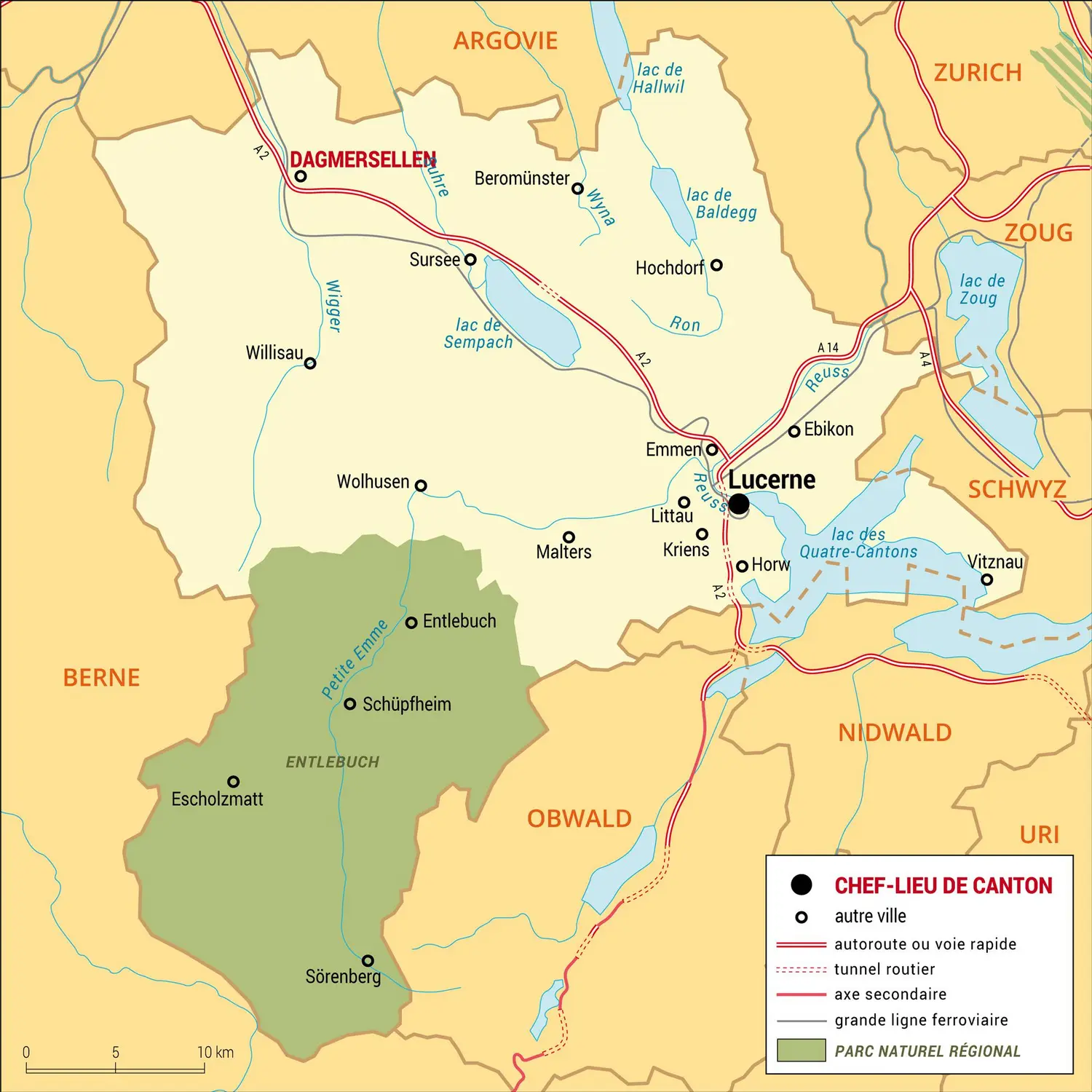 Lucerne : carte administrative du canton