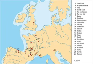 Principales grottes ornées d'Europe - crédits : Encyclopædia Universalis France