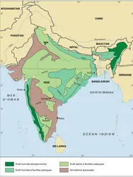 Extension de la forêt de mousson en Inde - crédits : Encyclopædia Universalis France