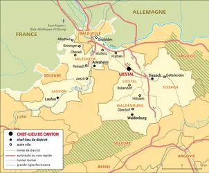 Bâle-Campagne : carte administrative du canton - crédits : Encyclopædia Universalis France