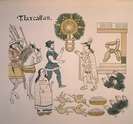 Hernán Cortés à Tlaxcala, lithographie - crédits : AKG-images