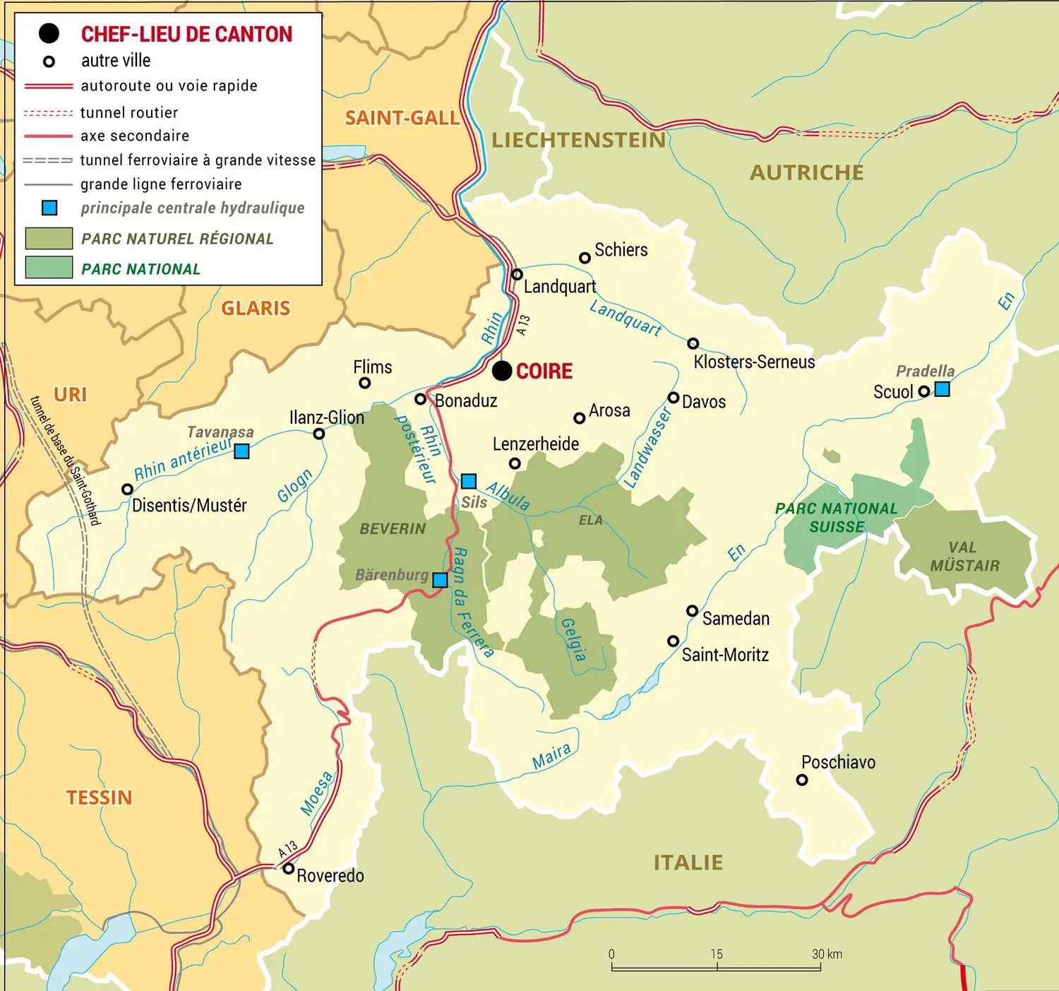 Grisons : carte administrative du canton