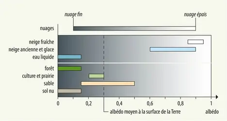 Albédo moyen de différents milieux à la surface de la Terre - crédits : Encyclopædia Universalis France