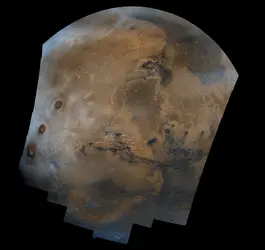 Valles Marineris et les volcans de Tharsis - crédits : Courtesy NASA / Jet Propulsion Laboratory