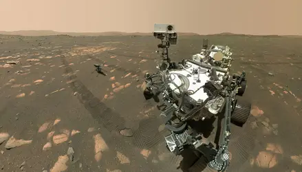 Rover <em>Perseverance </em>et hélicoptère <em>Ingenuity</em> - crédits : NASA/ JPL-Caltech/ MSSS