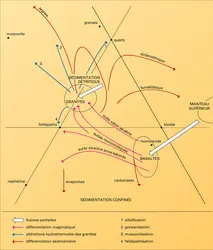 Différenciation magmatique et sédimentaire - crédits : Encyclopædia Universalis France