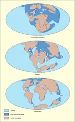 Positions des continents au cours des derniers 200 millions d'années - crédits : Encyclopædia Universalis France