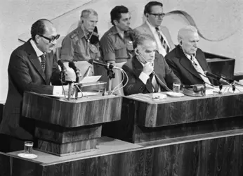 Anouar el-Sadate à la Knesset, 1977 - crédits : Ippa/ AFP