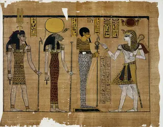 Ramsès III devant les trois divinités de Memphis - crédits : Erich Lessing/ AKG-images