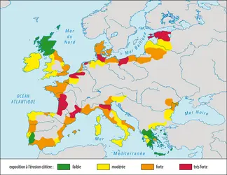 Exposition à l’érosion côtière en Europe - crédits : Encyclopædia Universalis France