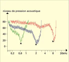 Fréquence psychoacoustique : courbe de sélectivité - crédits : Encyclopædia Universalis France