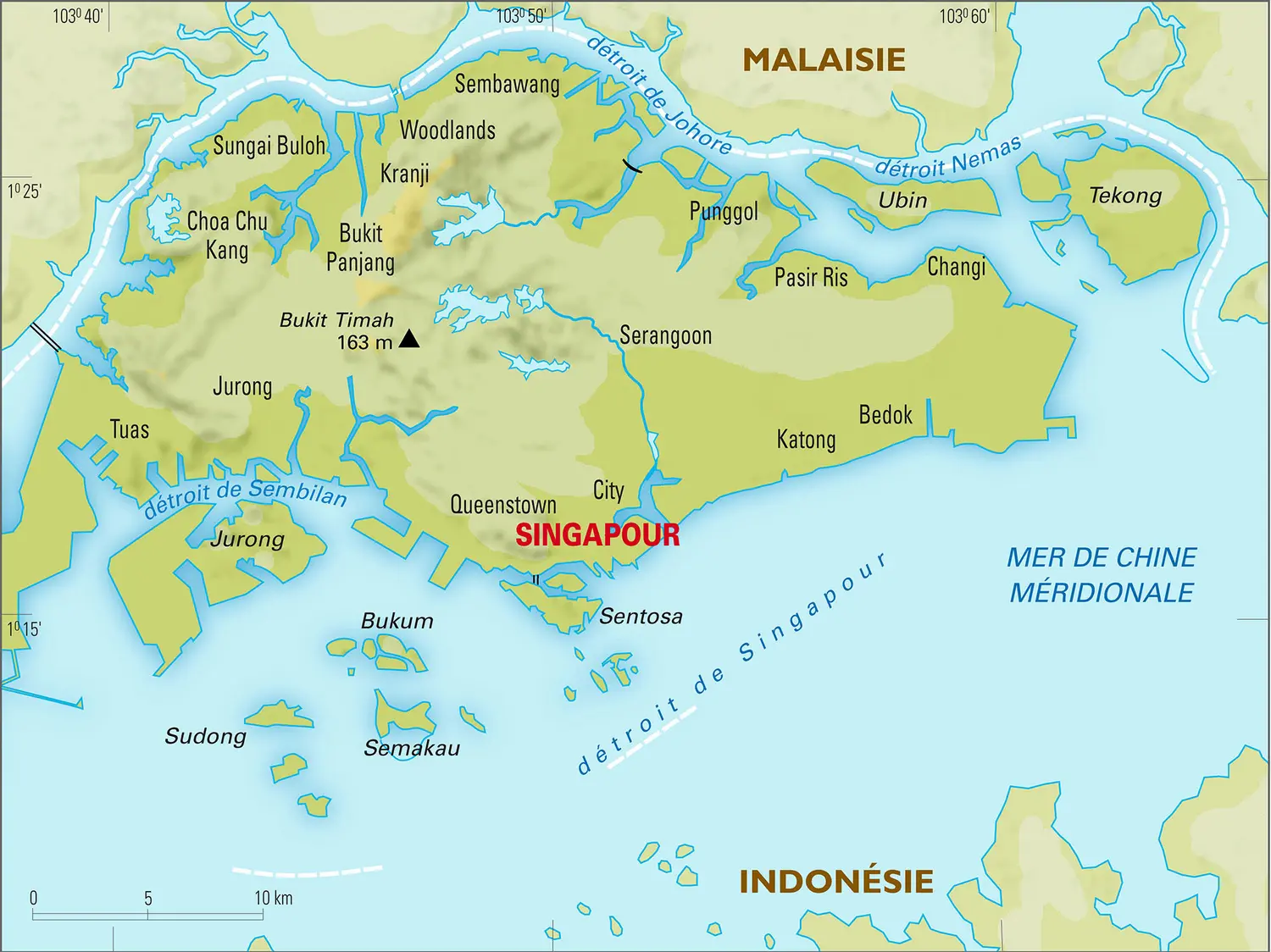 Singapour : carte physique