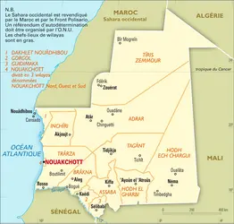 Mauritanie : carte administrative - crédits : Encyclopædia Universalis France