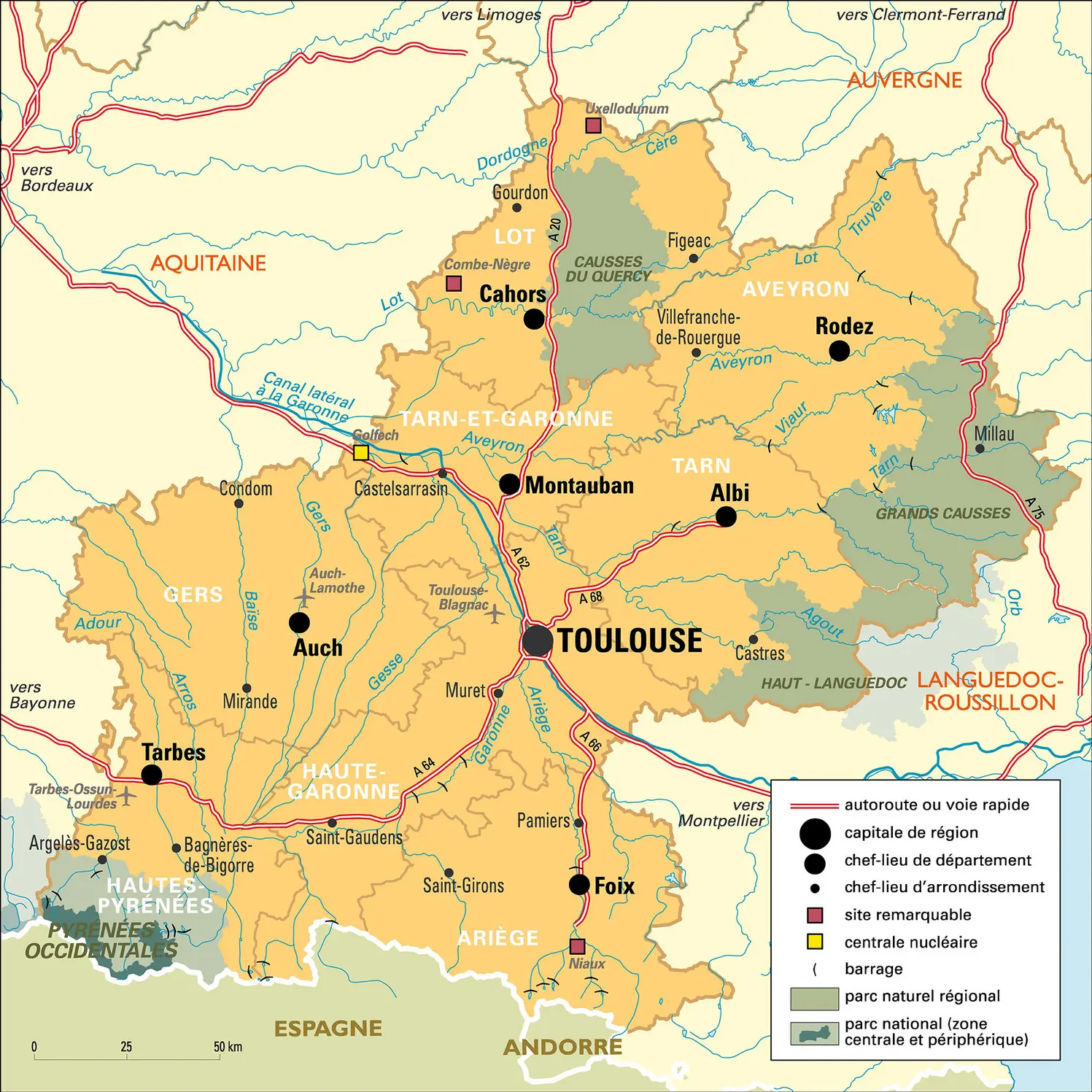 Midi-Pyrénées : carte administrative&nbsp;avant réforme