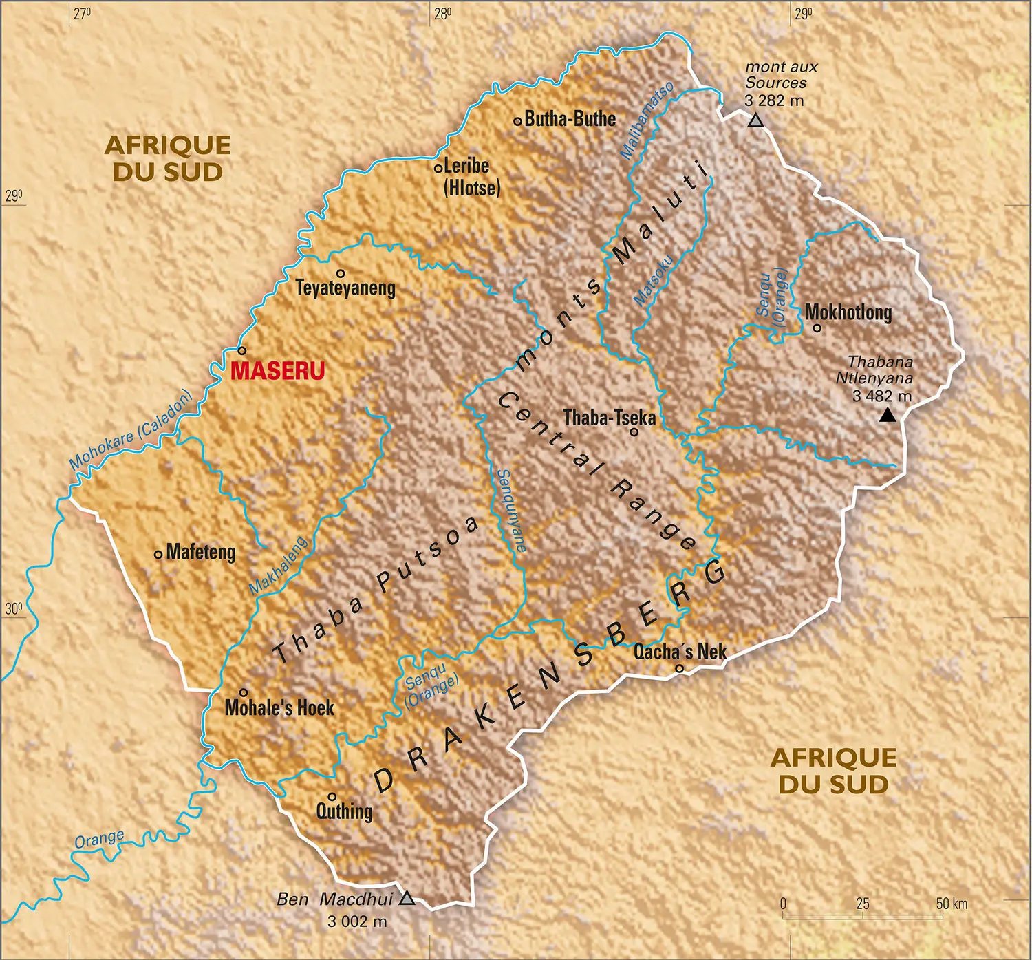 Lesotho : carte physique