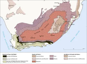 Karoo et sud du continent au Paléozoïque - crédits : Encyclopædia Universalis France