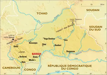 Centrafricaine (République) : carte physique - crédits : Encyclopædia Universalis France