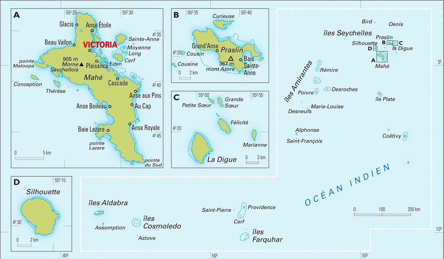 Seychelles : carte physique