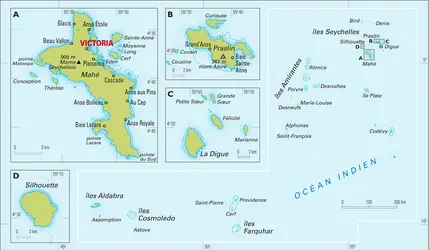 Seychelles : carte physique - crédits : Encyclopædia Universalis France