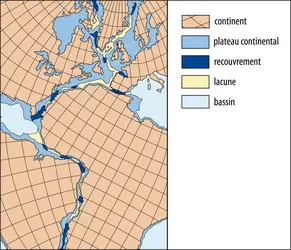 Rassemblement des continents de part et d’autre de l’Atlantique à la fin du Paléozoïque (il y a environ 250 millions d’années) - crédits : Encyclopædia Universalis France