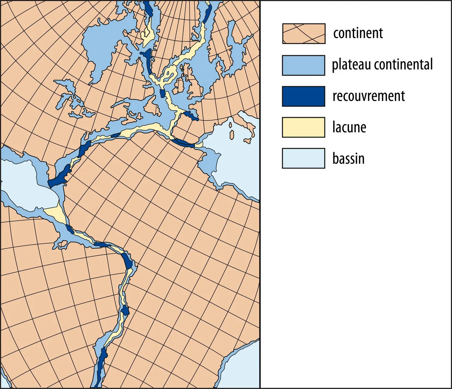 Rassemblement des continents de part et d’autre de l’Atlantique à la fin du Paléozoïque (il y a environ 250 millions d’années)