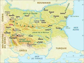 Bulgarie : carte physique - crédits : Encyclopædia Universalis France