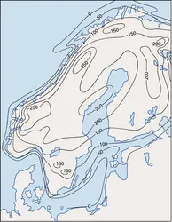 Baltique : remontée isostatique actuelle - crédits : Encyclopædia Universalis France