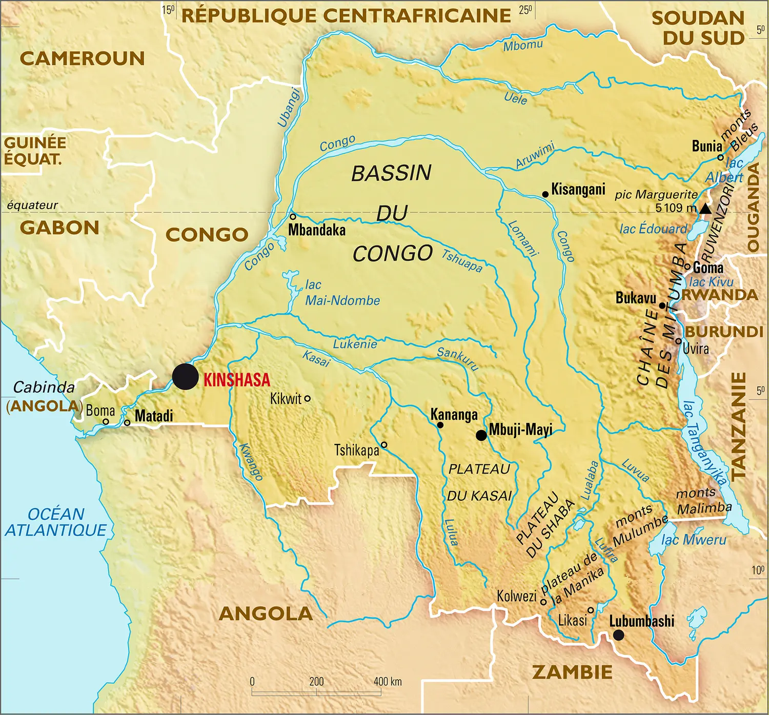 Congo (République démocratique du) : carte physique