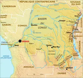 Congo (République démocratique du) : carte physique - crédits : Encyclopædia Universalis France