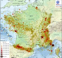 Sismicité instrumentale de la France métropolitaine  (1962-2019) - crédits : BCSF-RéNaSS
