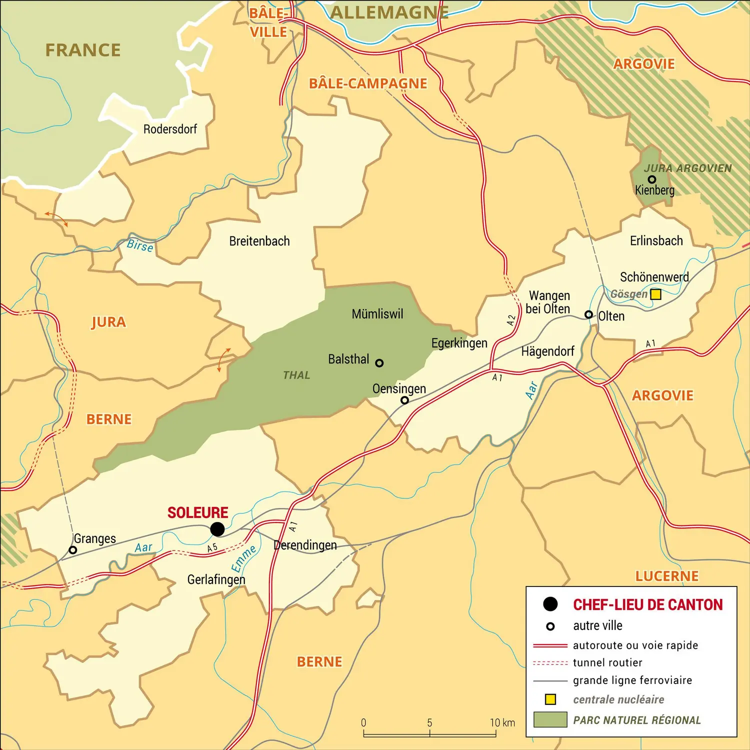 Soleure : carte administrative du canton