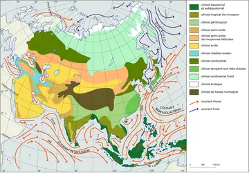 Asie : zones climatiques et courants - crédits : Encyclopædia Universalis France