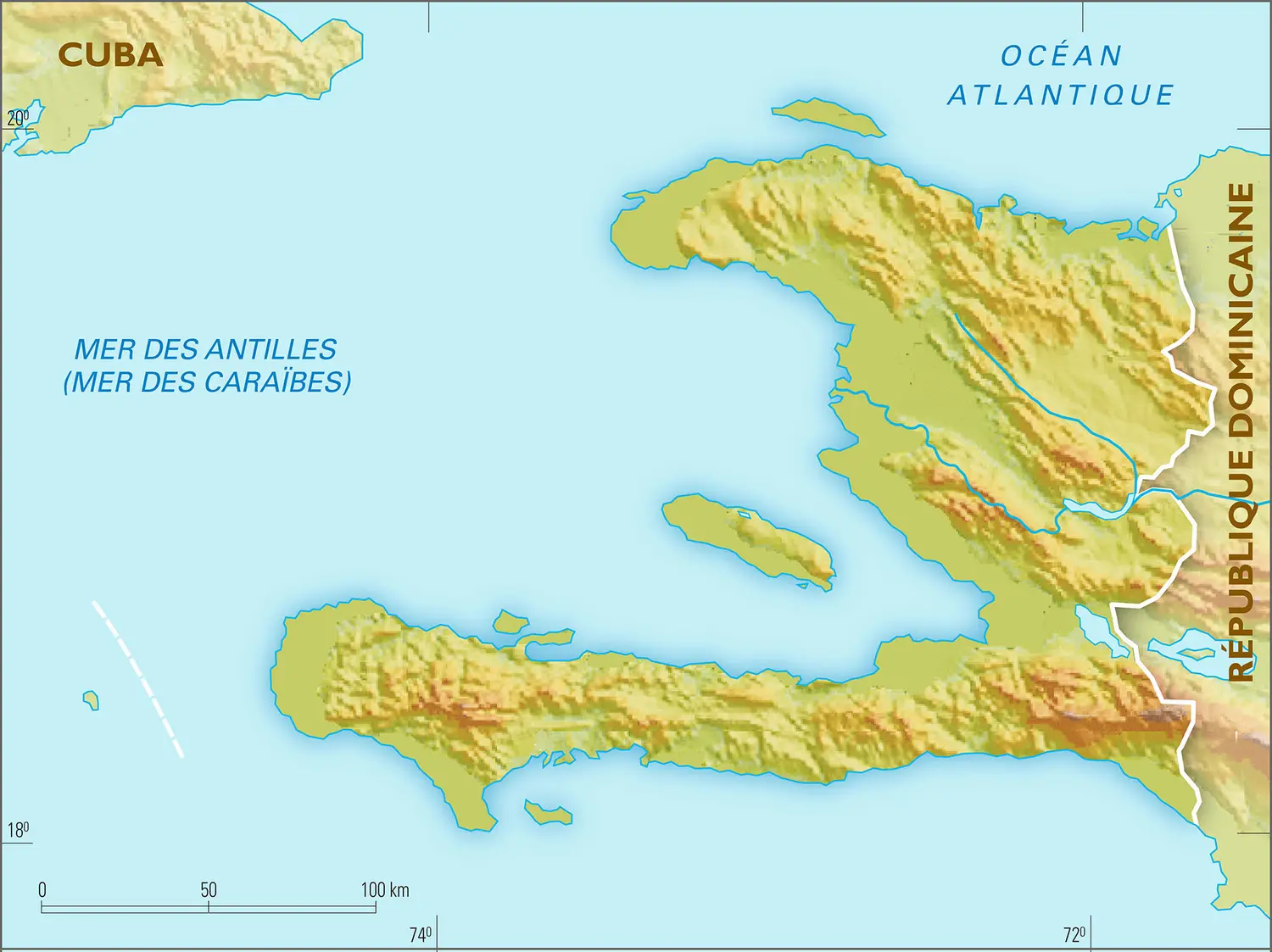 Haïti : carte physique vierge