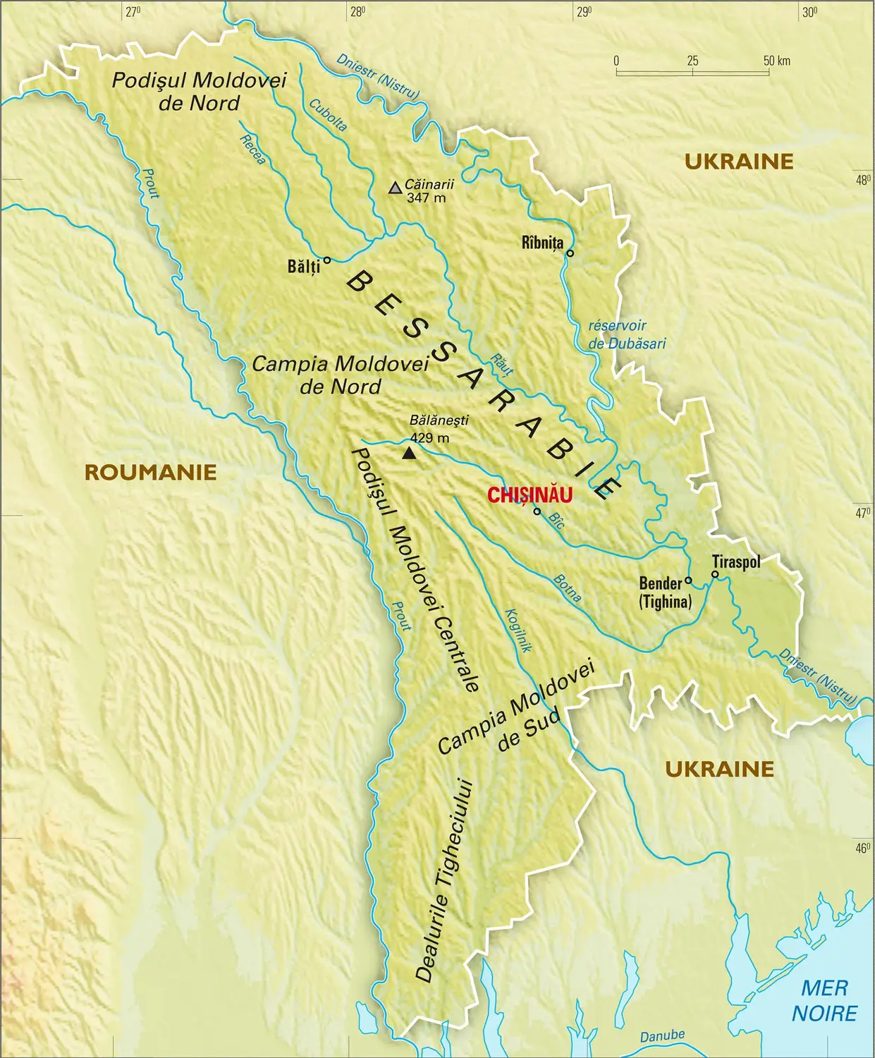 Moldavie : carte physique