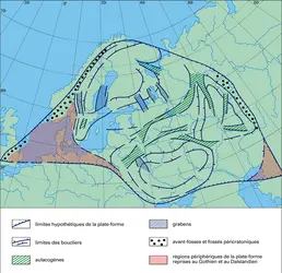 Plate-forme européenne au Protérozoïque - crédits : Encyclopædia Universalis France