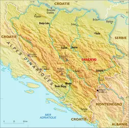 Bosnie-Herzégovine : carte physique - crédits : Encyclopædia Universalis France