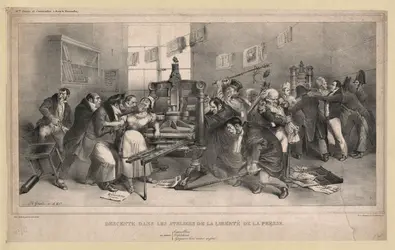 Descente dans les ateliers de la liberté de la presse (1833) - crédits : Library of Congress, Washington, DC (French Political Cartoon Collection)