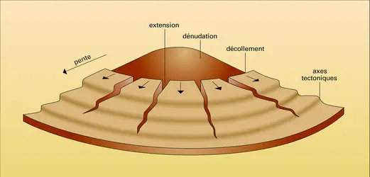 Schéma théorique des différentes caractéristiques d'un glissement gravitationnel - crédits : Encyclopædia Universalis France