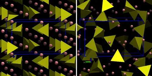 Structure de l’olivine cristalline et fondue - crédits : Iain Bethune