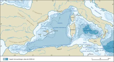 Méditerranée occidentale : topographie - crédits : Encyclopædia Universalis France