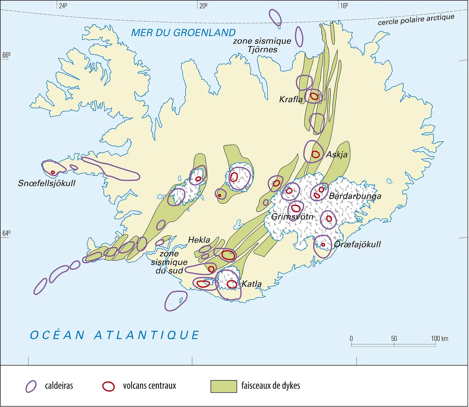 Centres volcaniques actifs en Islande