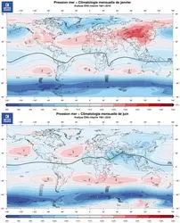 Anticyclones permanents et anticyclones thermiques - crédits : Météo-France