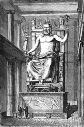 Statue de Zeus à Olympie, gravure - crédits : Voyage aux Sept merveilles du monde, Augé de Lassus, 1880