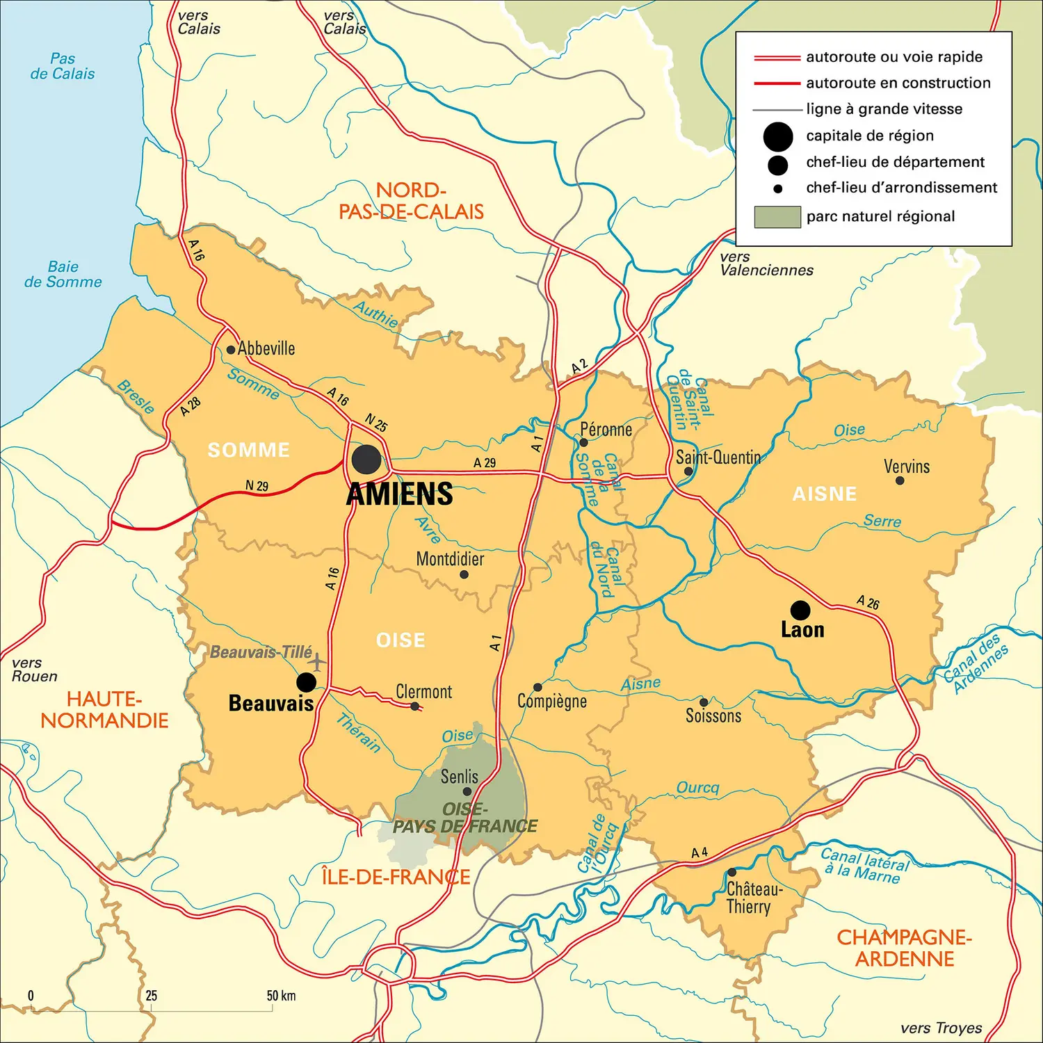 Picardie : carte administrative&nbsp;avant réforme